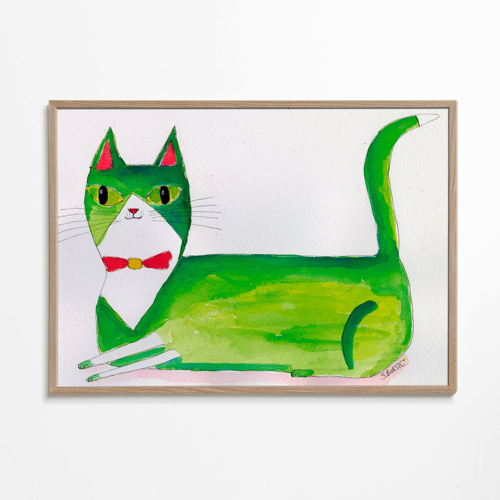 Grøn kat illustration liggende