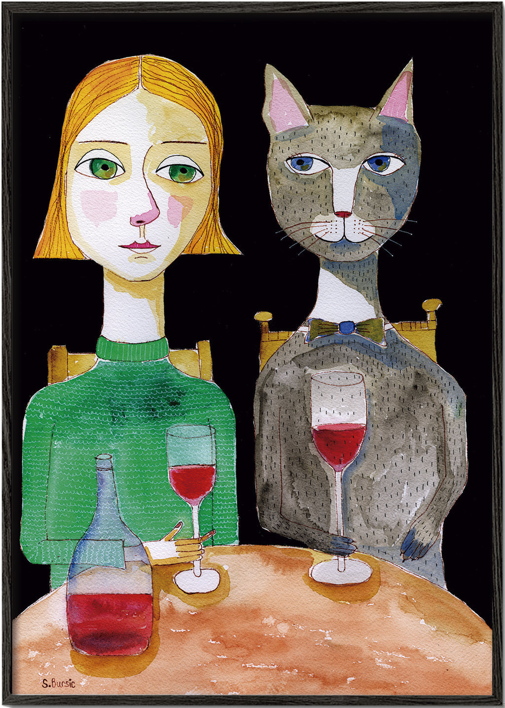 Kvinde og kat med glas