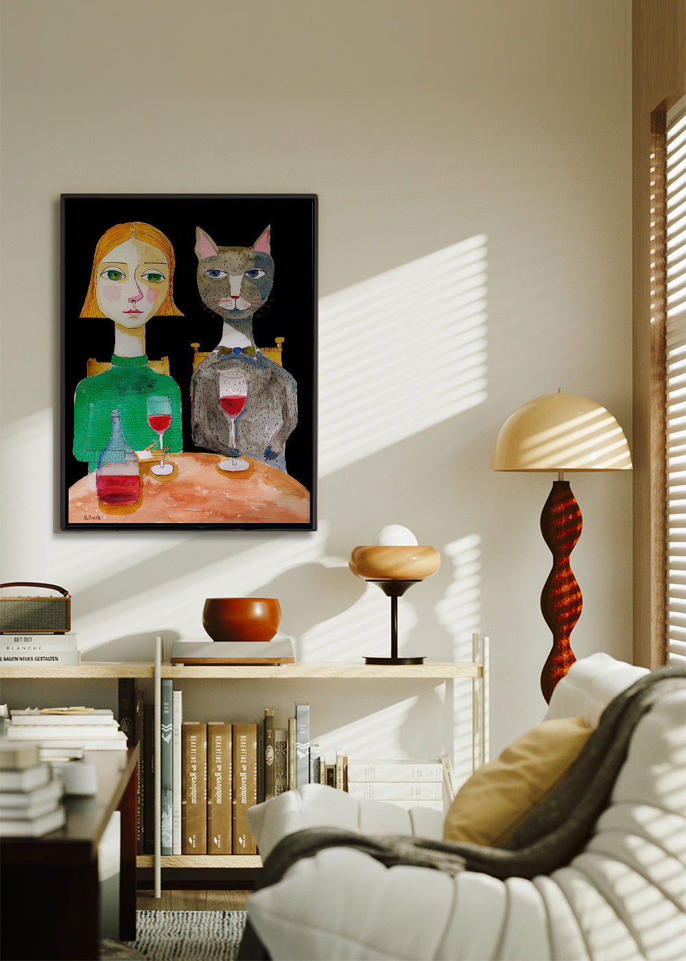 Kvinde og kat med glas