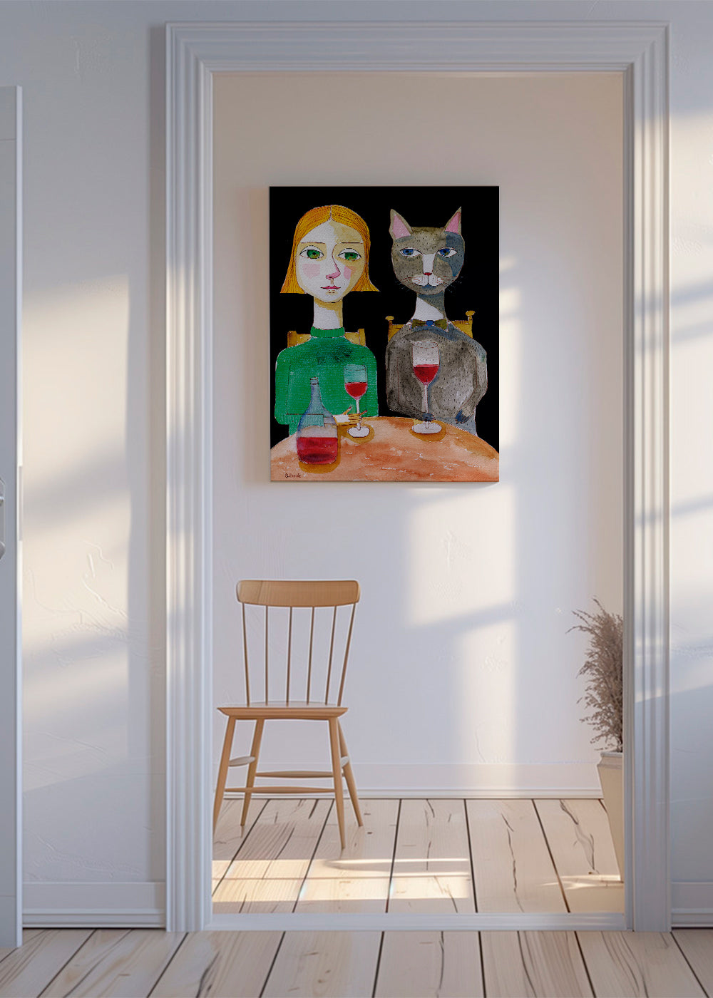 Kvinde og kat med glas