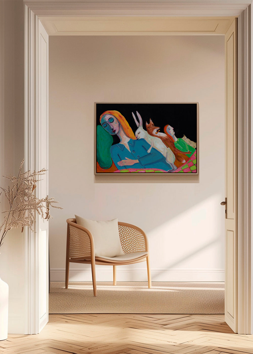 Drømmeillustration med sovende figurer