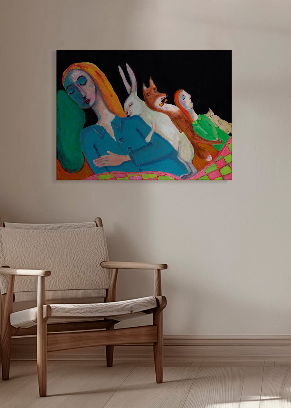 Drømmeillustration med sovende figurer
