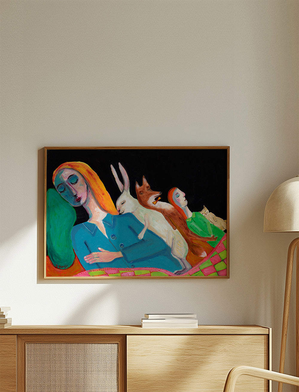 Drømmeillustration med sovende figurer