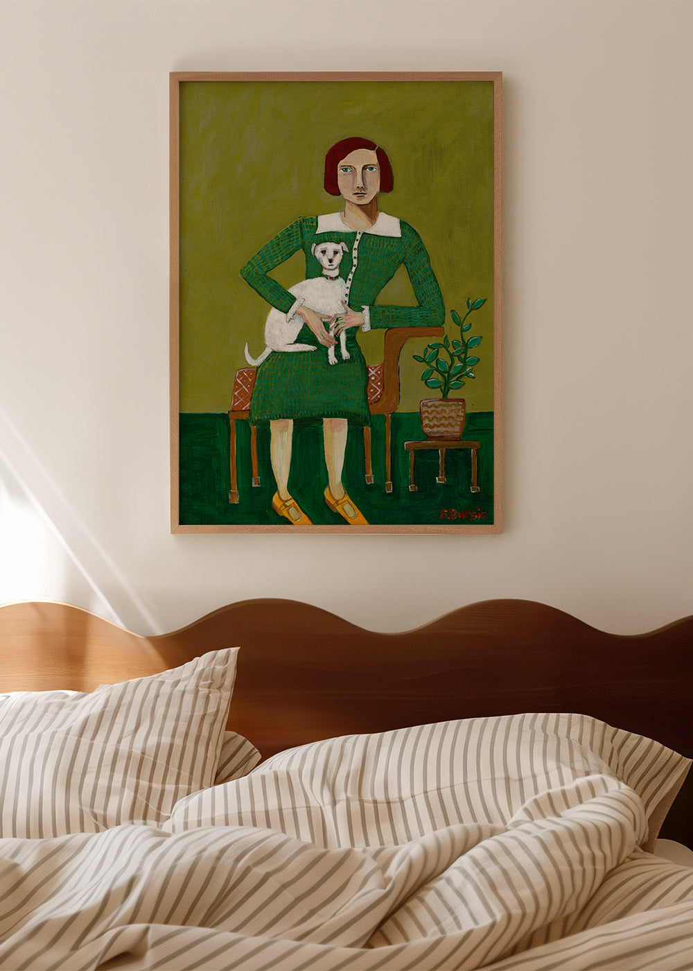 Vintage portræt af kvinde med hvid hund
