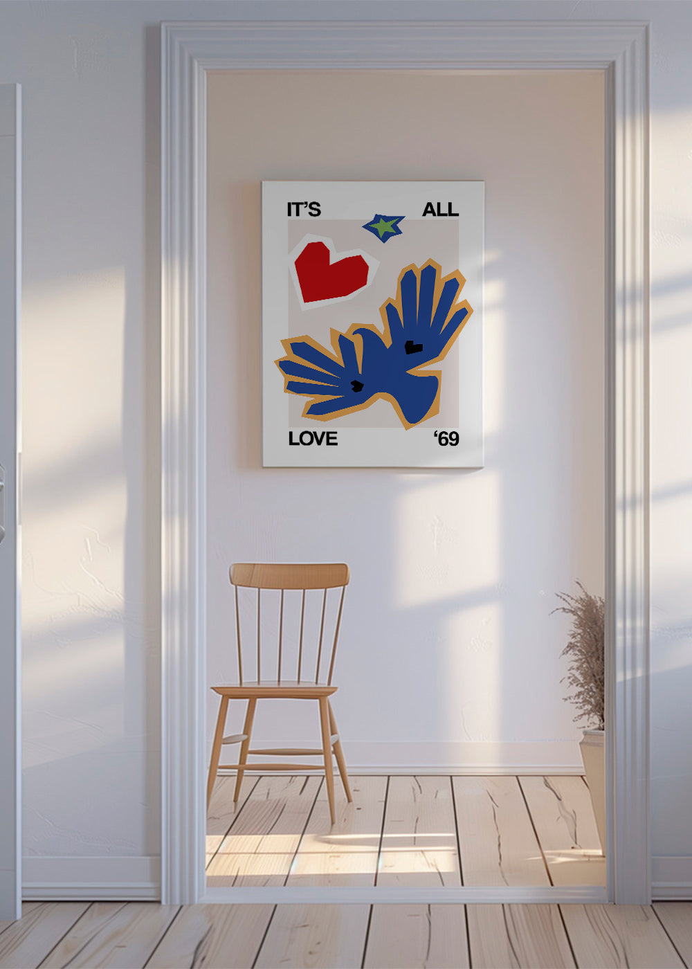 Fugl pop kunst med hjerte '69