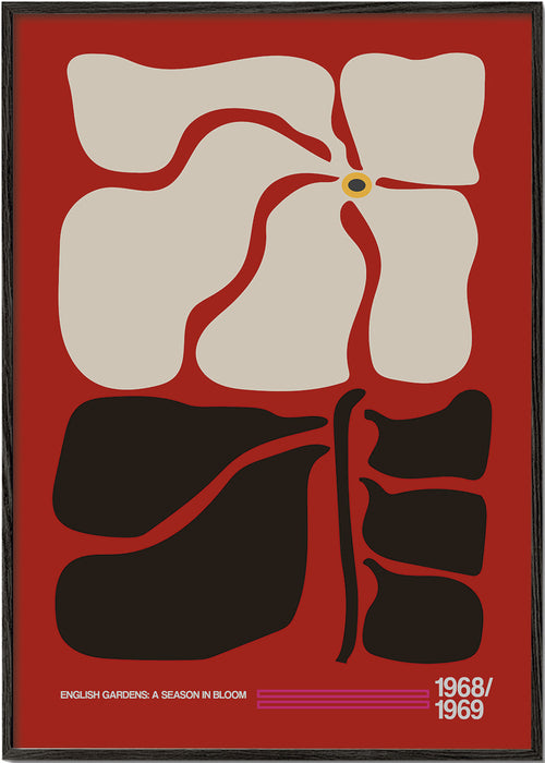Botanisk plakat med stiliseret rød blomst