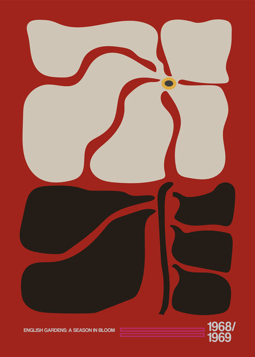 Botanisk plakat med stiliseret rød blomst