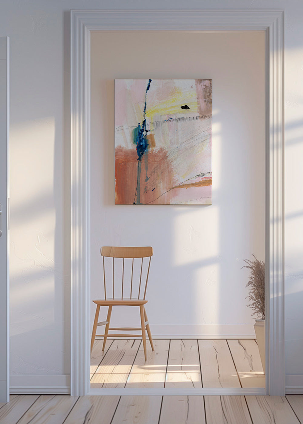 Abstrakt pastelværk med vertikal streg