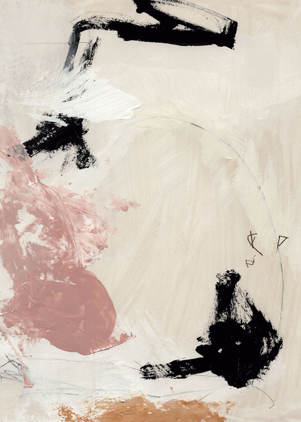 Abstrakt maleri: balletgestus i rosa og sort