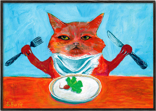 Køkkenkunst: kat ved bordet