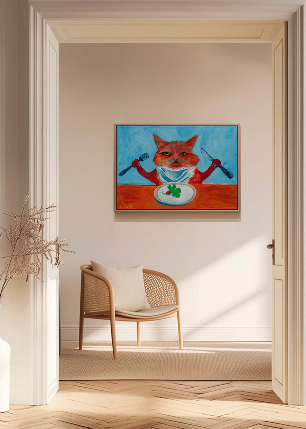 Køkkenkunst: kat ved bordet