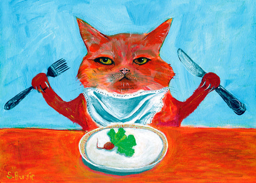Køkkenkunst: kat ved bordet