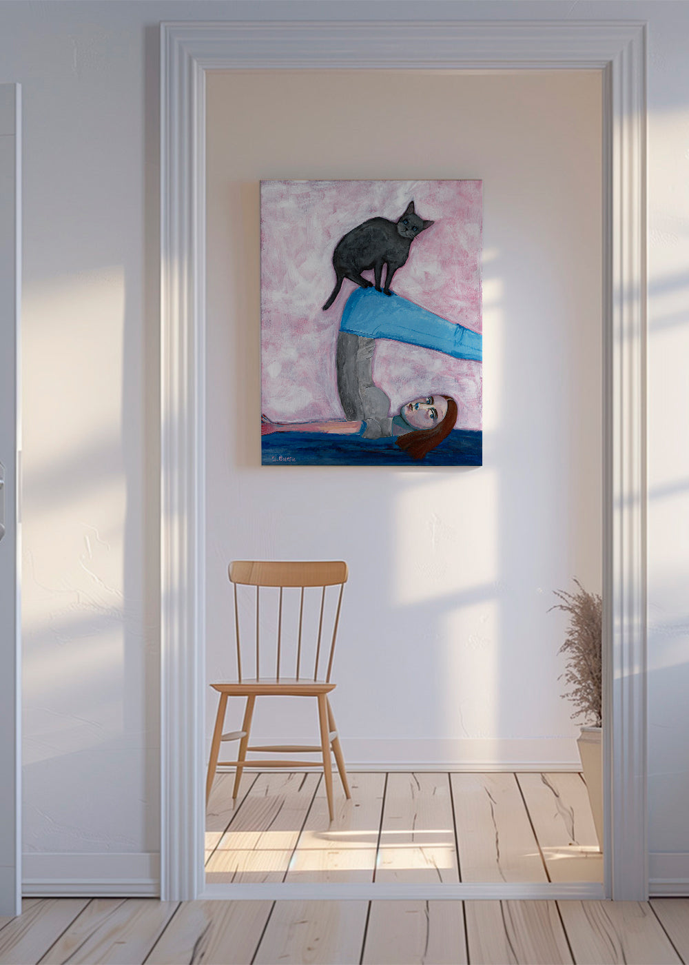 Afslappende design med yogastilling og kat