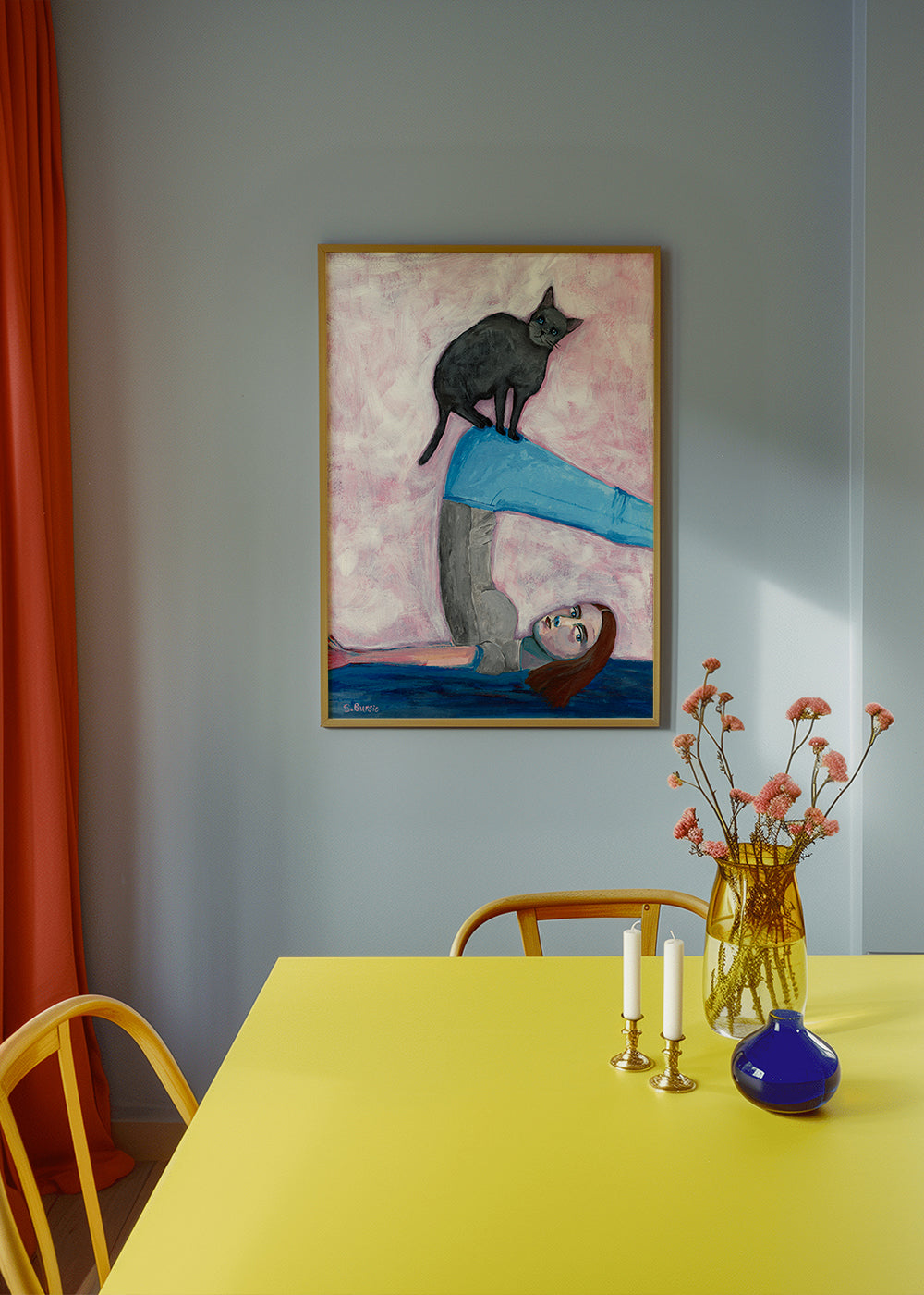 Afslappende design med yogastilling og kat