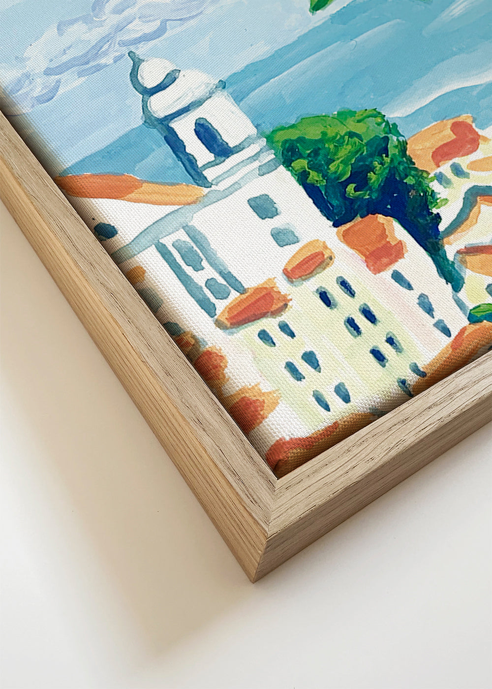 Byplakat Lissabon med bougainvillea og orange tage