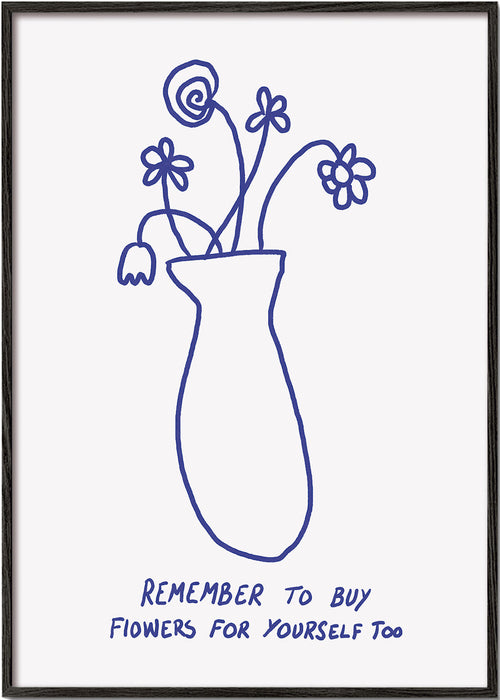Botanisk plakat: vaasskitse og håndskrevet note