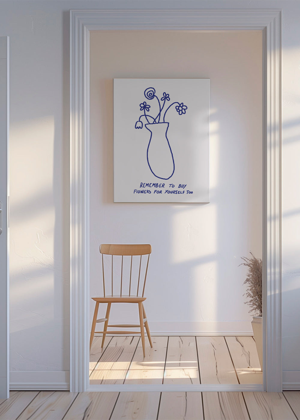 Botanisk plakat: vaasskitse og håndskrevet note