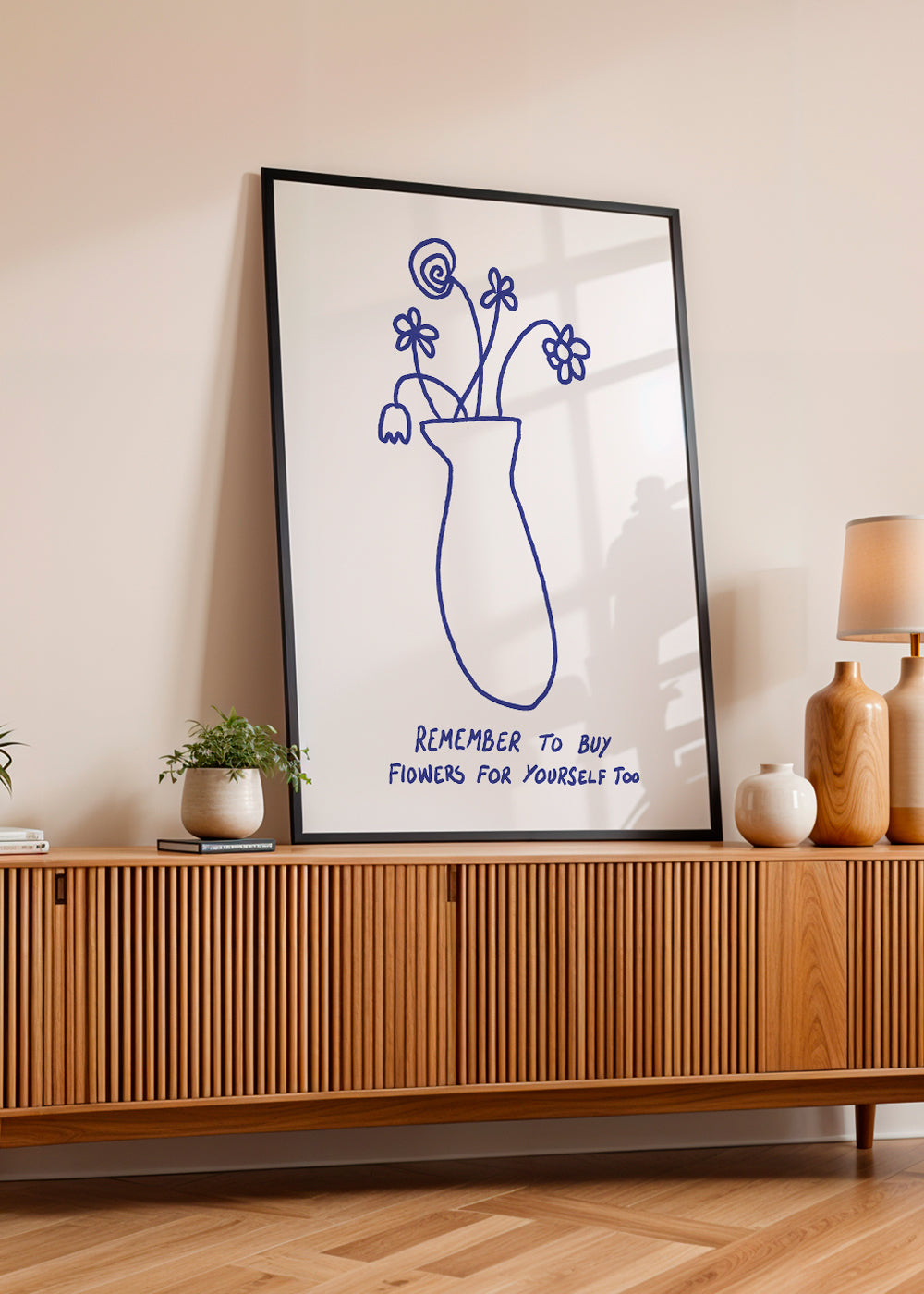 Botanisk plakat: vaasskitse og håndskrevet note