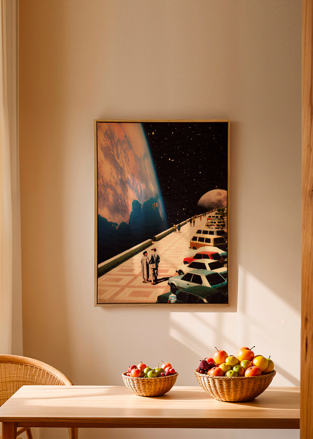 Vintage plakat rum-promenade med retro-biler