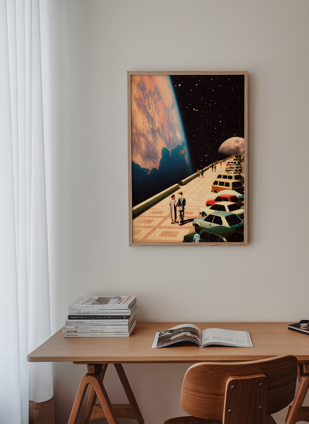 Vintage plakat rum-promenade med retro-biler