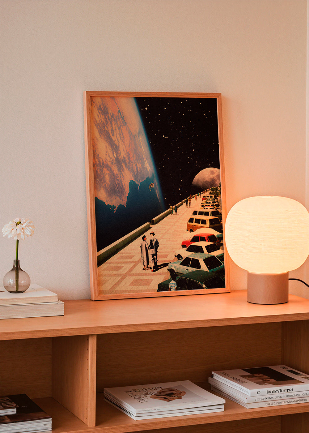 Vintage plakat rum-promenade med retro-biler