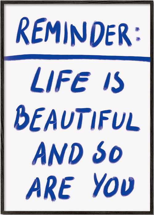 Typografisk illustration „Reminder“ i blå