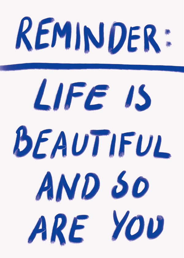 Typografisk illustration „Reminder“ i blå