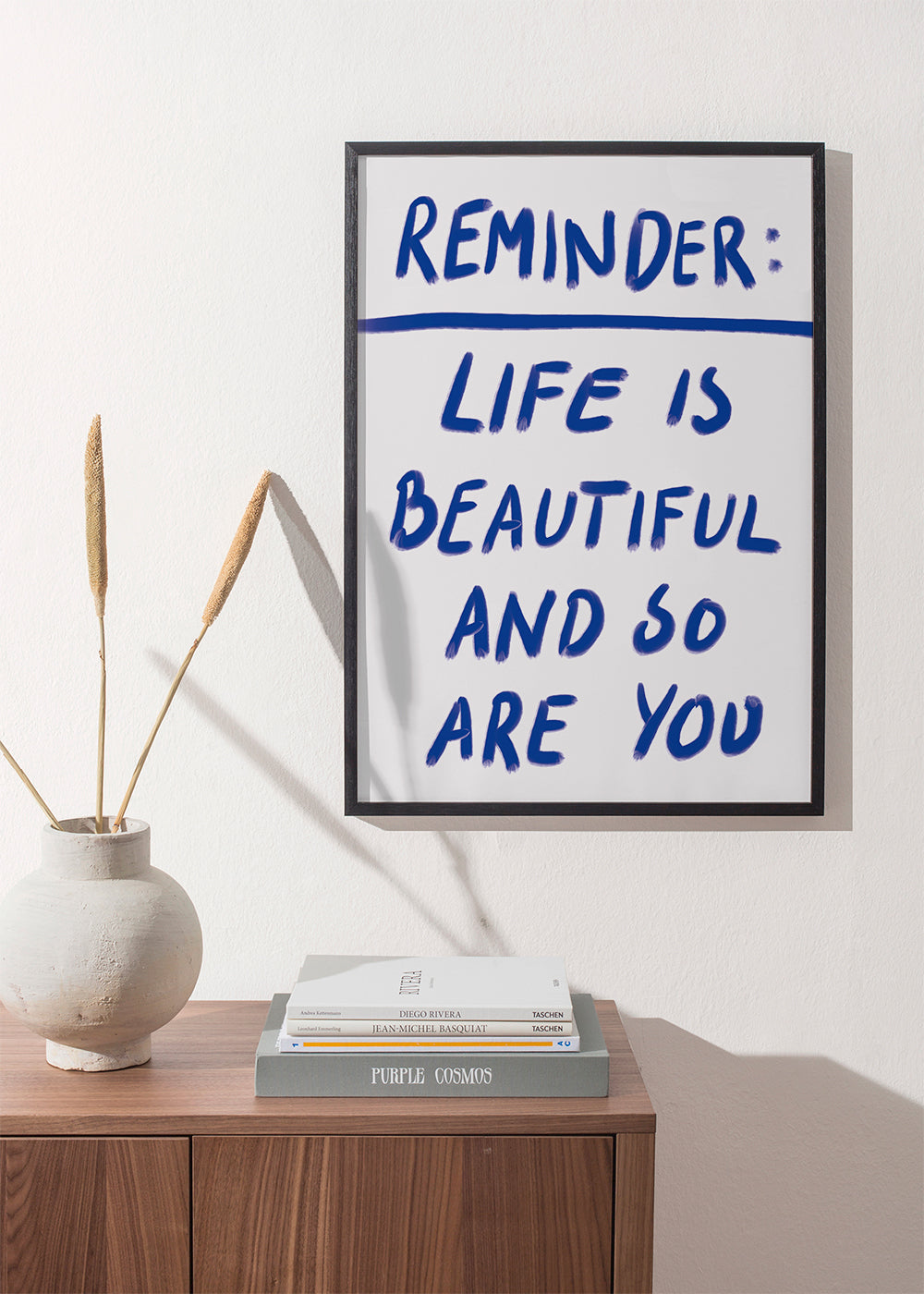 Typografisk illustration „Reminder“ i blå