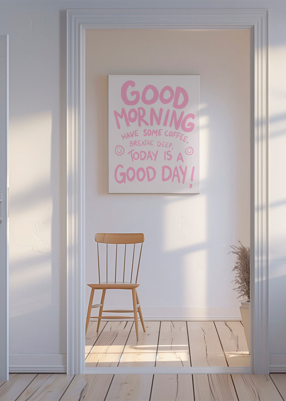 Typografisk illustration 'Good Morning' rosa