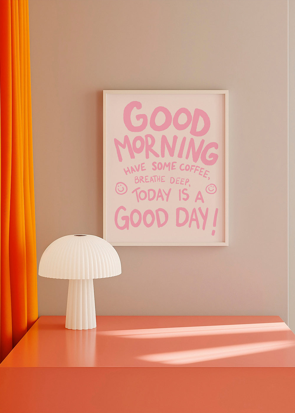 Typografisk illustration 'Good Morning' rosa