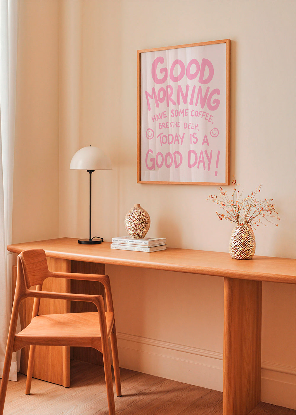 Typografisk illustration 'Good Morning' rosa