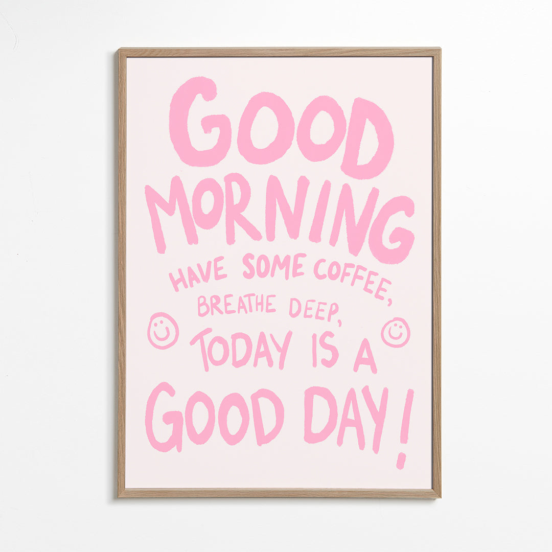 Typografisk illustration 'Good Morning' rosa
