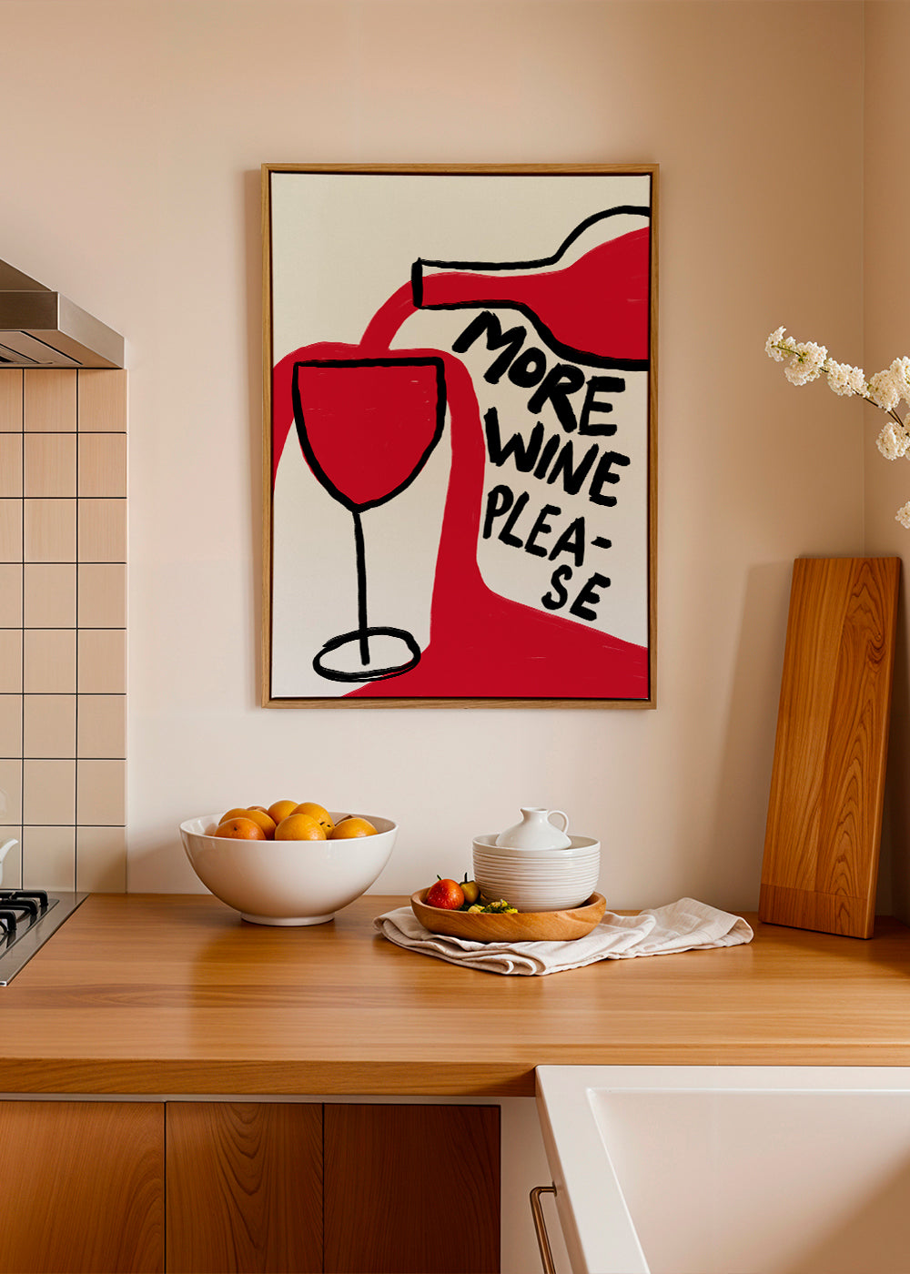 Køkkenkunst More Wine Please grafisk illustration