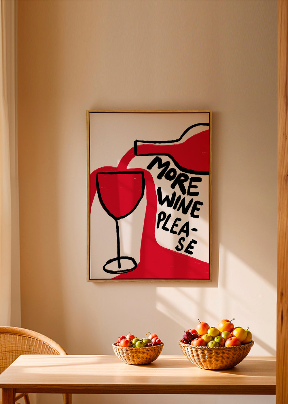 Køkkenkunst More Wine Please grafisk illustration