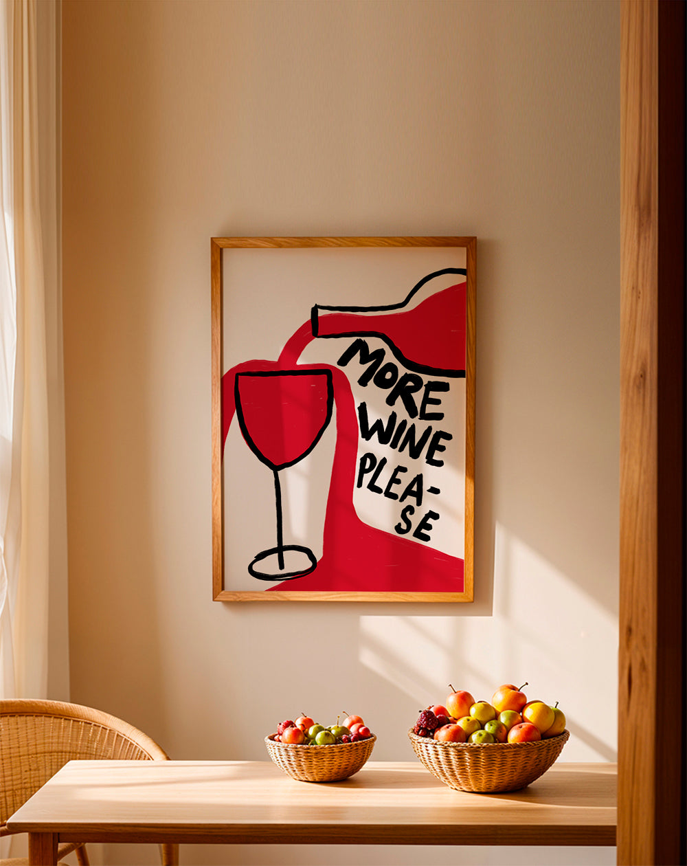 Køkkenkunst More Wine Please grafisk illustration