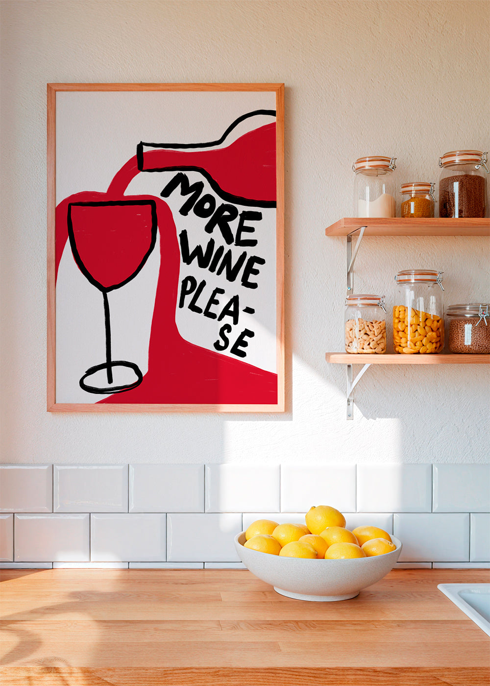 Køkkenkunst More Wine Please grafisk illustration
