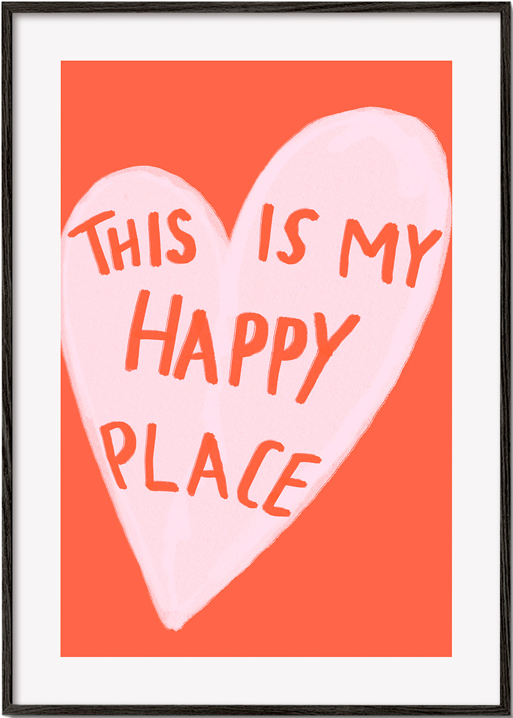 Hjerteillustration 'Happy Place' på koralbaggrund