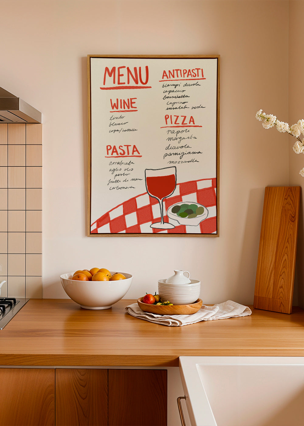 Køkkenkunst illustreret italiensk menu