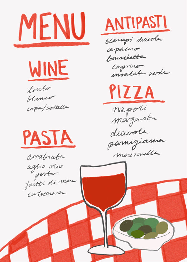 Køkkenkunst illustreret italiensk menu
