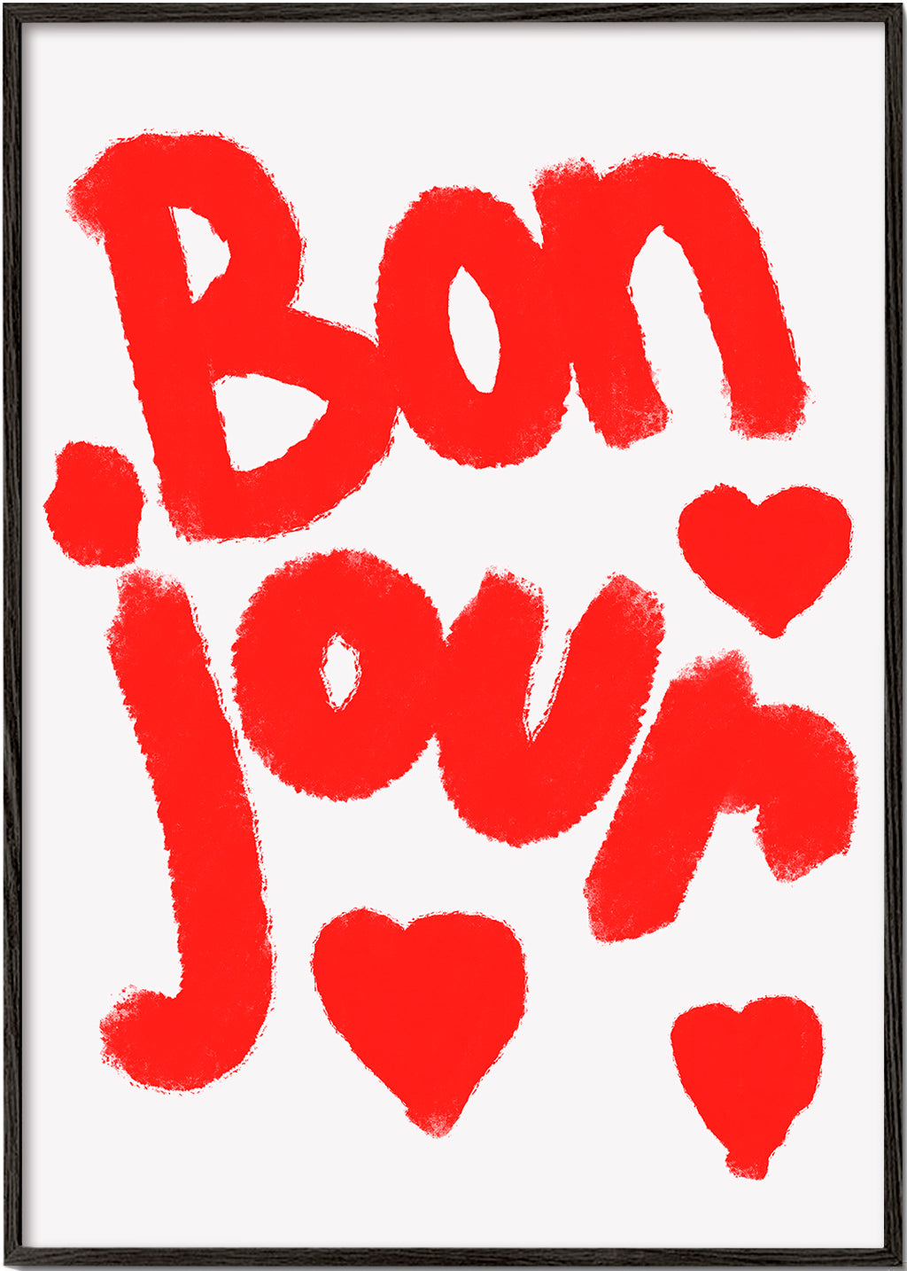 Illustration 'Bonjour' med røde hjerter