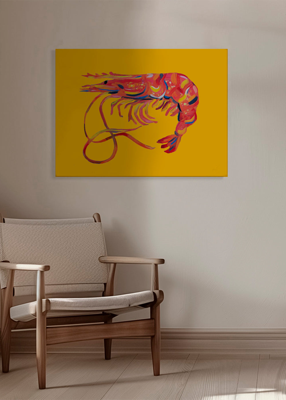 Køkkenkunst rejeillustration på gul