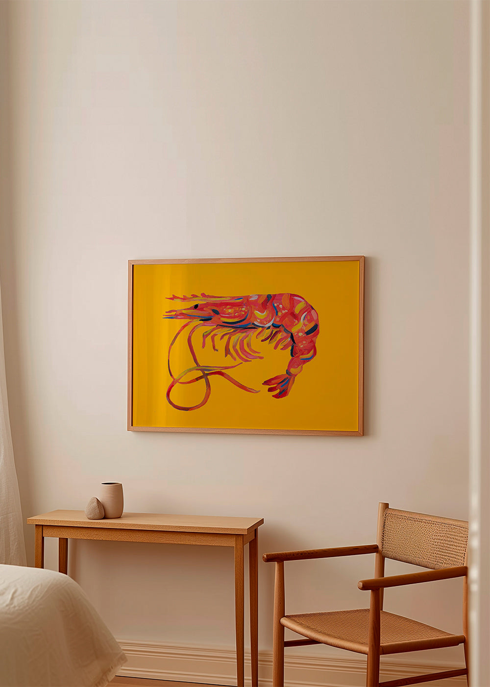 Køkkenkunst rejeillustration på gul