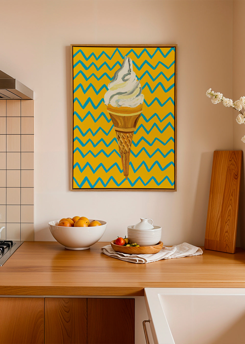 Køkkenkunst med is på gul zigzag