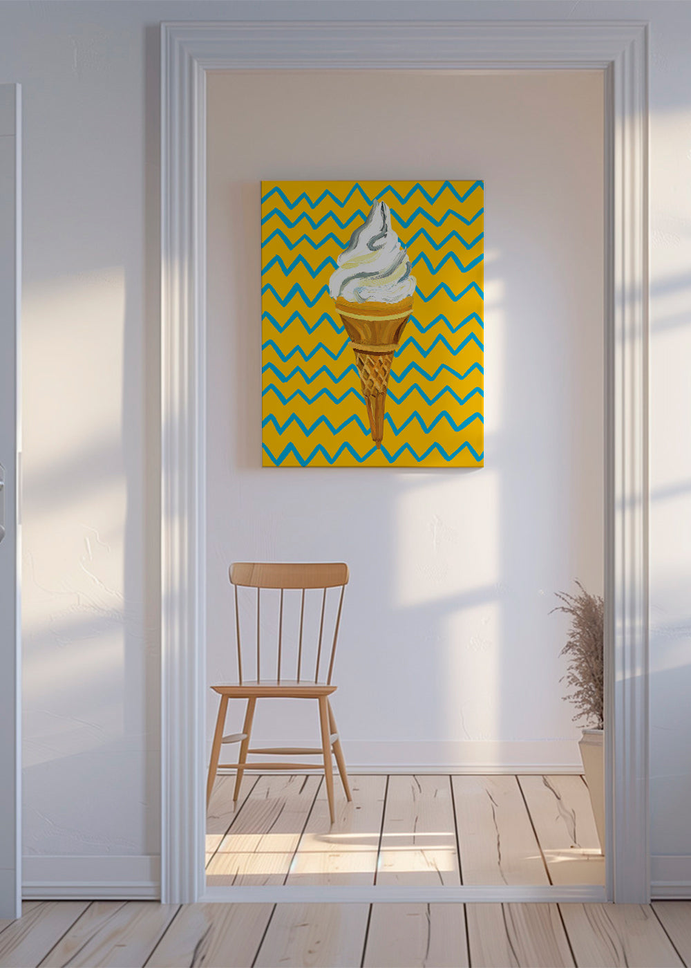 Køkkenkunst med is på gul zigzag