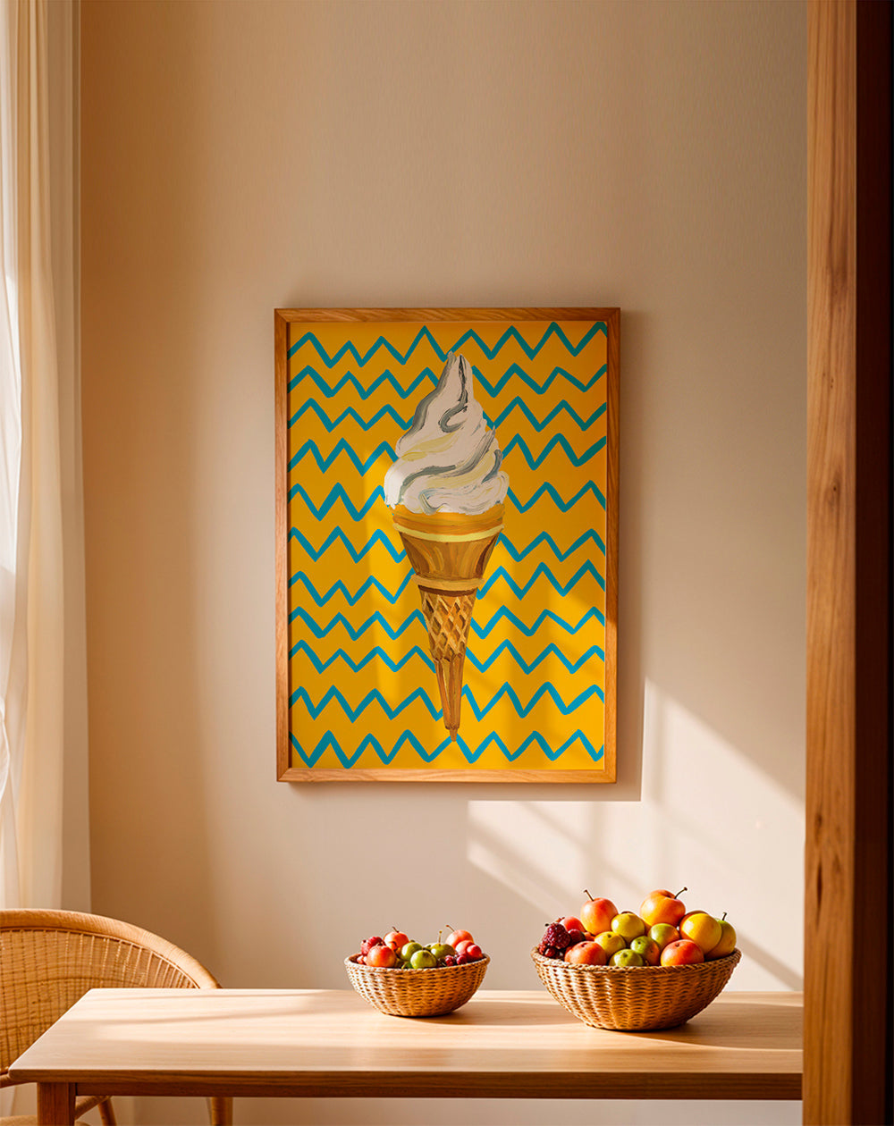Køkkenkunst med is på gul zigzag
