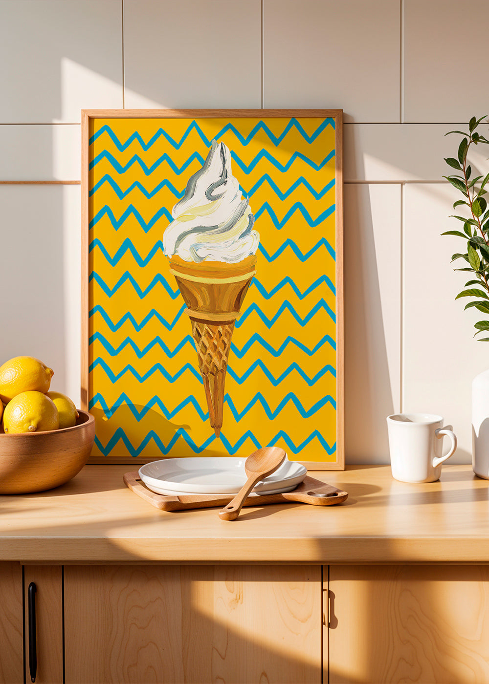 Køkkenkunst med is på gul zigzag