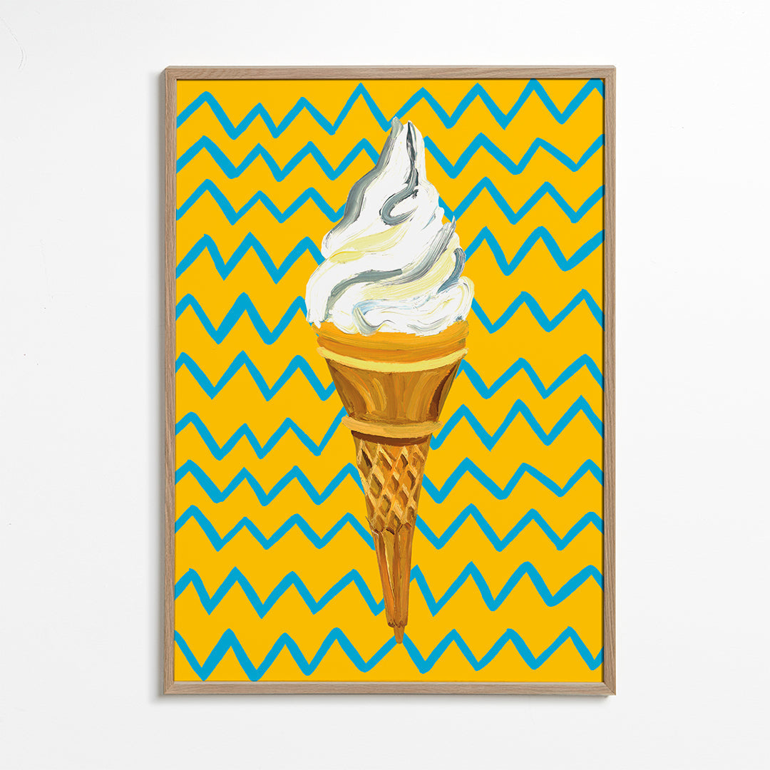 Køkkenkunst med is på gul zigzag