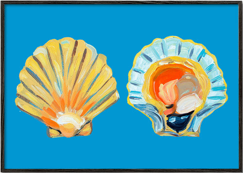Illustration af muslinger på blå baggrund