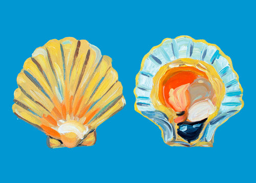 Illustration af muslinger på blå baggrund