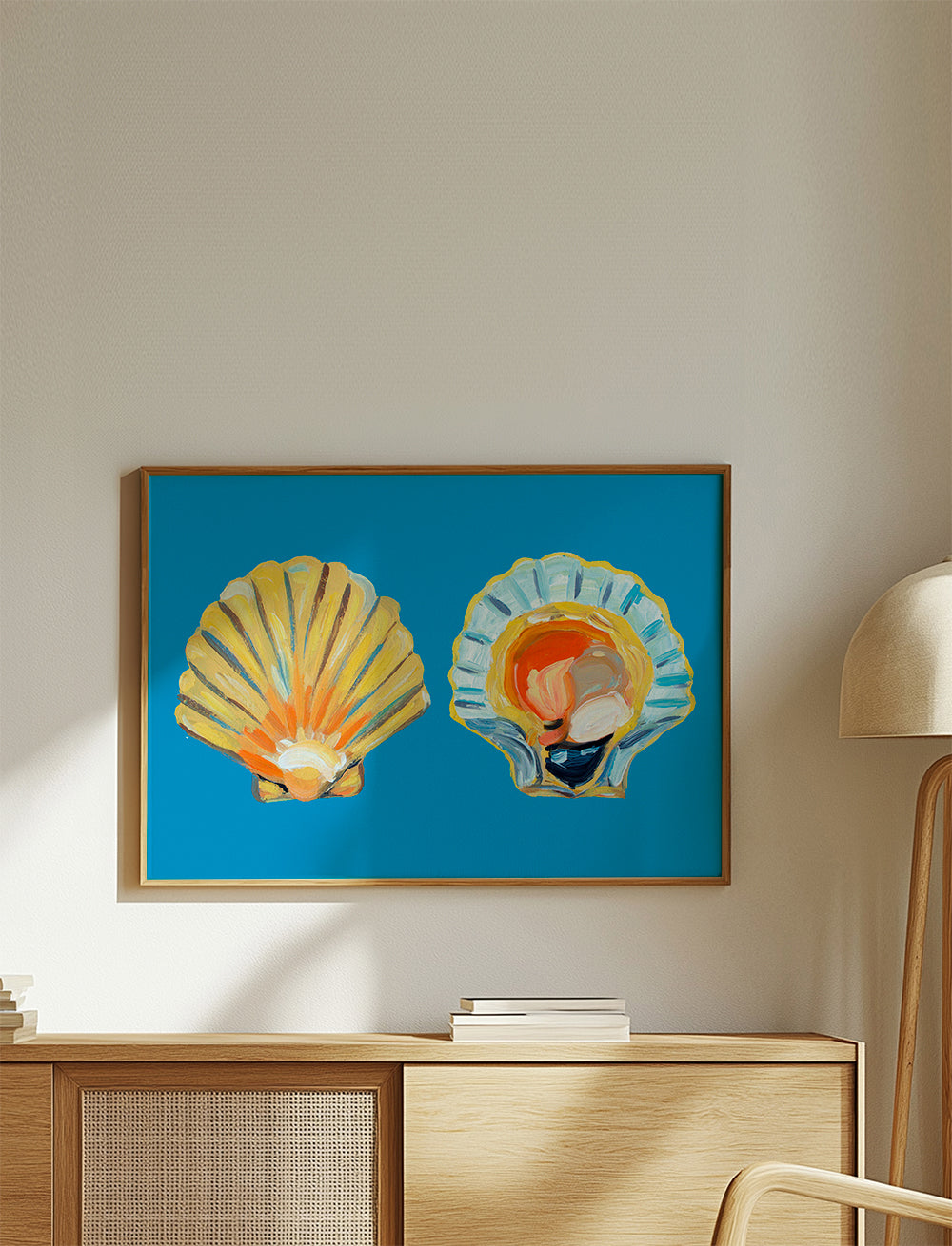 Illustration af muslinger på blå baggrund